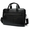 Borsa da lavoro in pelle nera da uomo, borsa per laptop con tracolla e tasca con zip. - 8824 Nero