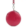 Monedero redondo de cuero rojo con cremallera y correa, mini cartera compacta ideal. - Rojo
