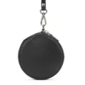 Monedero redondo de cuero genuino mini estuche de llaves negro con cremallera cartera pequeña - Negro