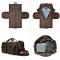 Mens genuine leather travel duffel bag garment bag large capacity with shoe compartment - 22 Inch / 4080 Coffee