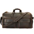 Mens vintage brown genuine leather duffel bag for short weekend trips and business travel. - Convertible Garment Bag