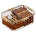 Boîte humidor à cigares transparente compartimentée avec copeaux de bois hygromètre et sachets - XL / Café Clair