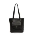 Borsa tote in pelle nera da donna borsa a tracolla con tasca frontale e cuciture a contrasto uso - Nero
