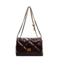 Sac à bandoulière matelassé rétro avec chaîne pour femme, style vintage chic élégant - Café