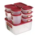 10-piece plastic food storage container set with red lids for kitchen fridge organization. - 2175 / Brick Red