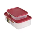 Plastic food storage container set with red lids, airtight refrigerator bento boxes. - 2111 2-Piece Set (L+S) / Brick Red