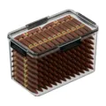 Clear plastic cigar humidor storage box with neatly arranged premium tobacco cigars inside. - ZG-1237L (Black)