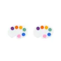 Pair of miniature white resin paint palettes with colorful dots for DIY crafts - Simulation Mini Paint Palette / 25x17x4mm (10 Pieces/Pack)