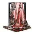 Pink leopard and chain print square silk scarf for women, elegant 90x90cm fashion accessory. - 90x90cm / Green and Blue Embroidery (03)