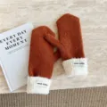 Mujeres invierno grueso calido forro polar mitones punto color solido guantes ciclismo - Talla única / Naranja