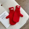 Women thick warm red knit mittens winter cozy cute woolen gloves soft thermal anti-cold gear - One Size / Red