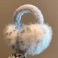 Winter fluffy plush earmuffs for women, warm soft faux fur ear warmers for cold weather. - ER - Grey Leopard Print