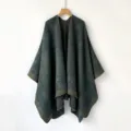 Dicker ethnischer Elefantenmuster Poncho Schal, vintage gemusterter warmer Winter Kapen Umhang. - MZP030-Dunkelgrün