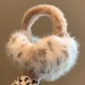 Fluffy leopard print earmuffs for women, winter warm plush ear warmers, soft cozy outdoor gear - ER-Khaki Leopard Print