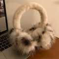 Fluffy winter plush earmuffs leopard print ear warmer cozy cold weather soft cute outdoor style - ER-Beige Leopard Print