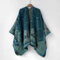 Thickened knit paisley shawl ethnic style windproof cape versatile winter outerwear scarf - MZP033-Lake Blue