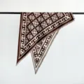 Detailed view of brown and white jacquard shawl scarf featuring fine fringes and ethnic pattern. - 186*88*127cm / FYRSJ013-Coffee