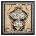 Elegant 130cm square silk twill scarf featuring luxury fan and floral print design for women. - 4#