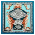 Exquisite 130cm silk-feel square scarf featuring elegant vintage fan and floral print design. - Style 1