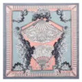 Fashion women twill square scarf 130cm large shawl with elegant fan and floral print design. - 2#