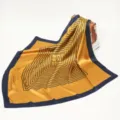 Women square silk scarf 90x90cm luxury geometric pattern satin head scarf blue gold neckerchief - 90x90cm / 10
