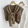 Brown knitted small shawl paired with white shirt detail, versatile fake collar sweater cape. - Long Chain Style / Army Green