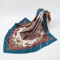 Large square silk scarf for women, elegant chain print design for daily stylish wear. - 90x90cm / 14