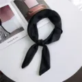Solid black silk small square scarf, elegant neckerchief for women fashion and daily wear. - Black (2)