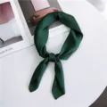 Elegant dark green silk square scarf for women, classic solid color neckerchief style. - Style 3 Green