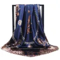 Elegant 90x90cm square silk scarf featuring a chic leopard and chain print design for women. - 90x90cm / Matte Black (01)