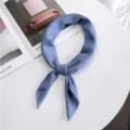 Elegant solid blue silk small square scarf for women, versatile neckerchief and head wrap. - 5 Light Blue