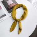 Solid color 70cm small silk square scarf for women, elegant fashion work headscarf accessory. - 6 Earthy Yellow