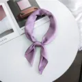 Solid purple satin small square scarf, elegant neckerchief for women fashion styling. - 7 Purple