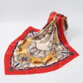 Luxury baroque chain silk square scarf for women, elegant 90cm fashion satin neckerchief. - 90x90cm / 12