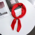 Red silk square scarf for women, classic solid color neckerchief, stylish versatile work headscarf. - 8 Big Red