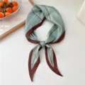 Elegant green silk scarf with brown border, chic neck accessory for women spring fashion. - Green Line