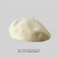 Women off-white wool beret hat, vintage solid color artistic autumn winter painter cap style. - One Size / Milky White