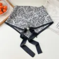 Black and white rose pattern triangular scarf with pearl magnetic buckle for stylish women. - Pearl Buckle - Large Rose