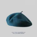 Boina de lana de color liso para mujer, gorro de pintor vintage retro otoño invierno. - Talla única / Verde azulado