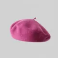 Mujer invierno boina de lana color solido sombrero de pintor vintage casual caliente - Talla única / Rojo Rosa Claro