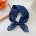 Cotton linen navy blue polka dot small square scarf women summer hair band neckerchief - Navy Dot