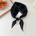 Black and white minimalist geometric silk scarf women fashion versatile hair band neckerchief accessory - Black Line