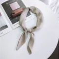 Elegant solid color silk satin square scarf for women, chic neckerchief accessory for daily work outfit. - Khaki