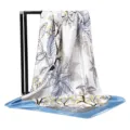 White blue botanical leaf print square silk scarf 90x90cm elegant women accessory - 90x90cm / 16