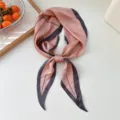 Chic pink and dark grey silk scarf, elegant geometric hair tie and neck accessory for women. - Pink Line