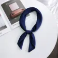 Dark blue small square silk scarf, stylish neckerchief and elegant hair band for women. - Navy Blue