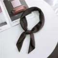 Solid color small square silk scarf for women, elegant dark brown neckerchief style. - 13 Dark Brown
