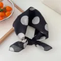 Black and white polka dot cotton linen small square scarf, vintage versatile neckerchief. - Black Polka Dot