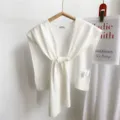 Solid color knitted small shawl women summer outerwear air-conditioned room shoulder-hugging - White