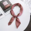 Solid color small silk scarf women fashion square neckerchief elegant hair band and accessory - 14 Mauve Pink